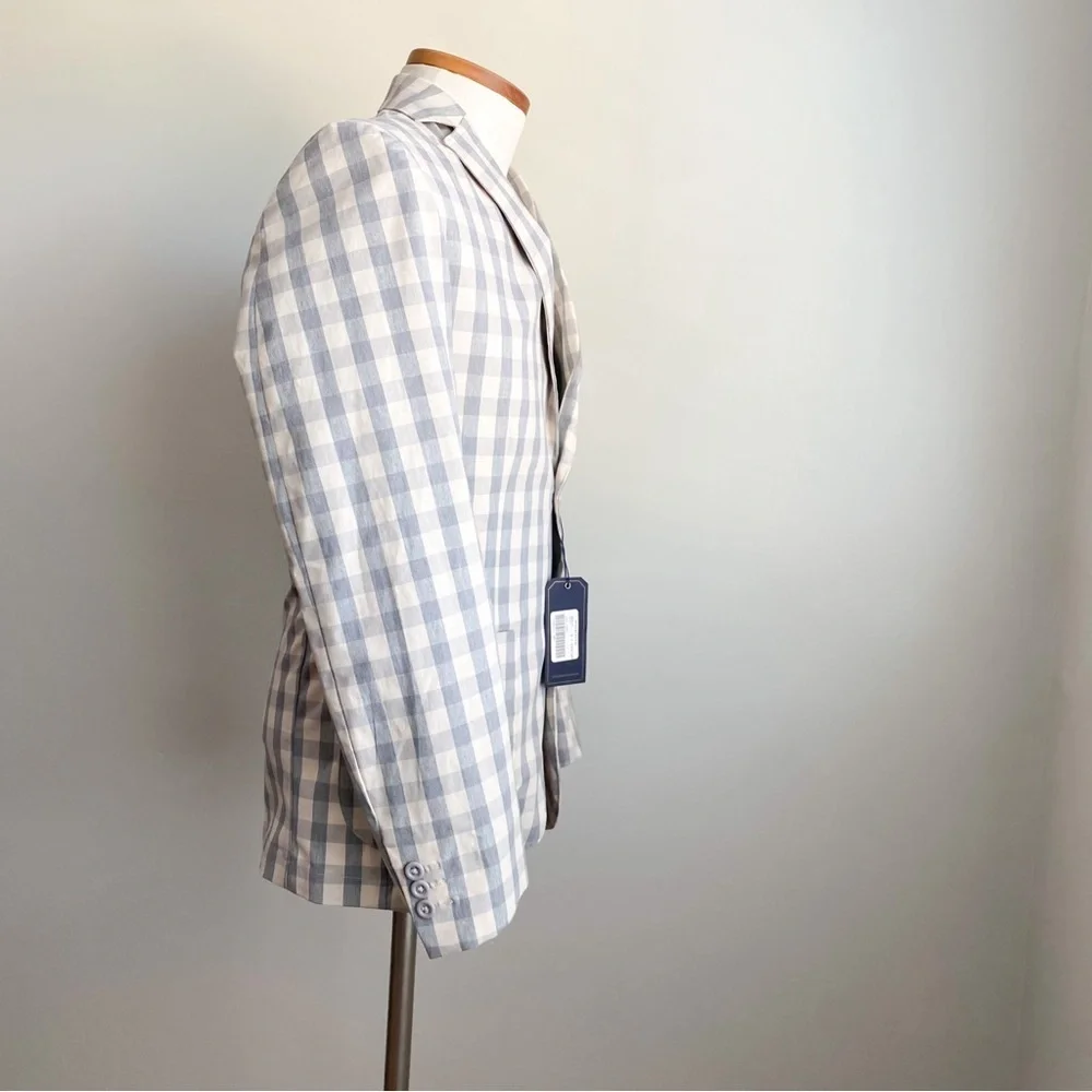 Men's Gray Checkered Blazer Sport Coat Suit Jacket Preppy Cocktail Office Dapper
